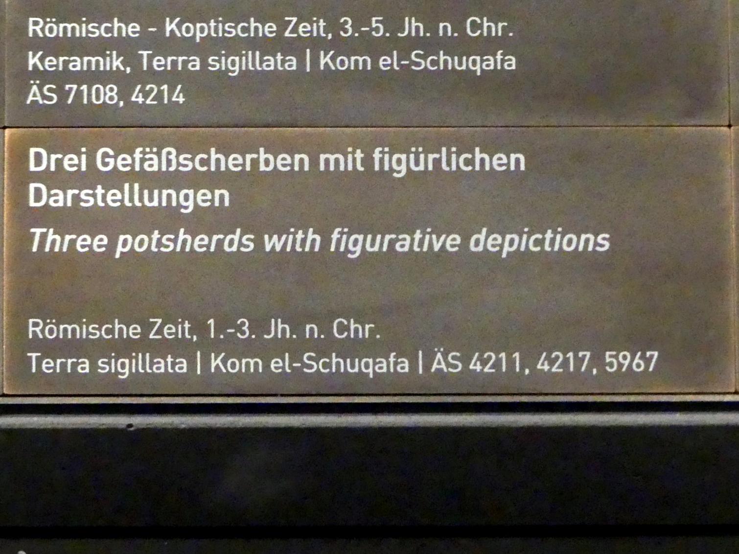Drei Gefäßscherben mit figürlichen Darstellungen, Römische Kaiserzeit, 27 v. Chr. - 54 n. Chr., 1 - 300, Bild 3/3