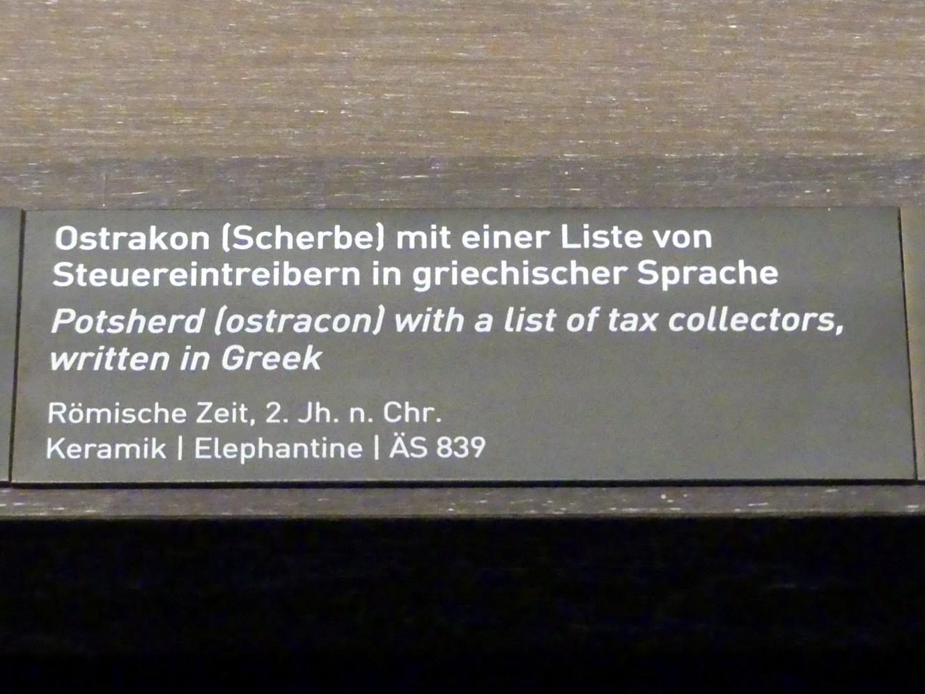 Ostrakon (Scherbe) mit einer Liste von Steuereintreibern in griechischer Sprache, Römische Kaiserzeit, 27 v. Chr. - 54 n. Chr., 200, Bild 2/2
