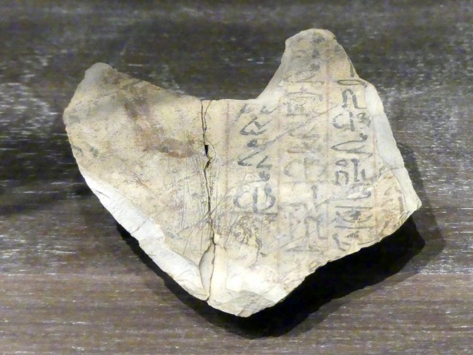 Hieratisch beschriebenes Ostrakon (Scherbe) mit einem Auszug aus dem Schulbuch Kemit, 19. Dynastie, 953 - 887 v. Chr., 1200 v. Chr.