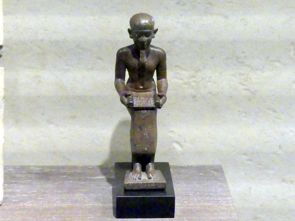 Sitzfigur des vergöttlichten Imhotep, Schutzpatron der Schreiber, Spätzeit, 360 - 342 v. Chr., 600 - 400 v. Chr.