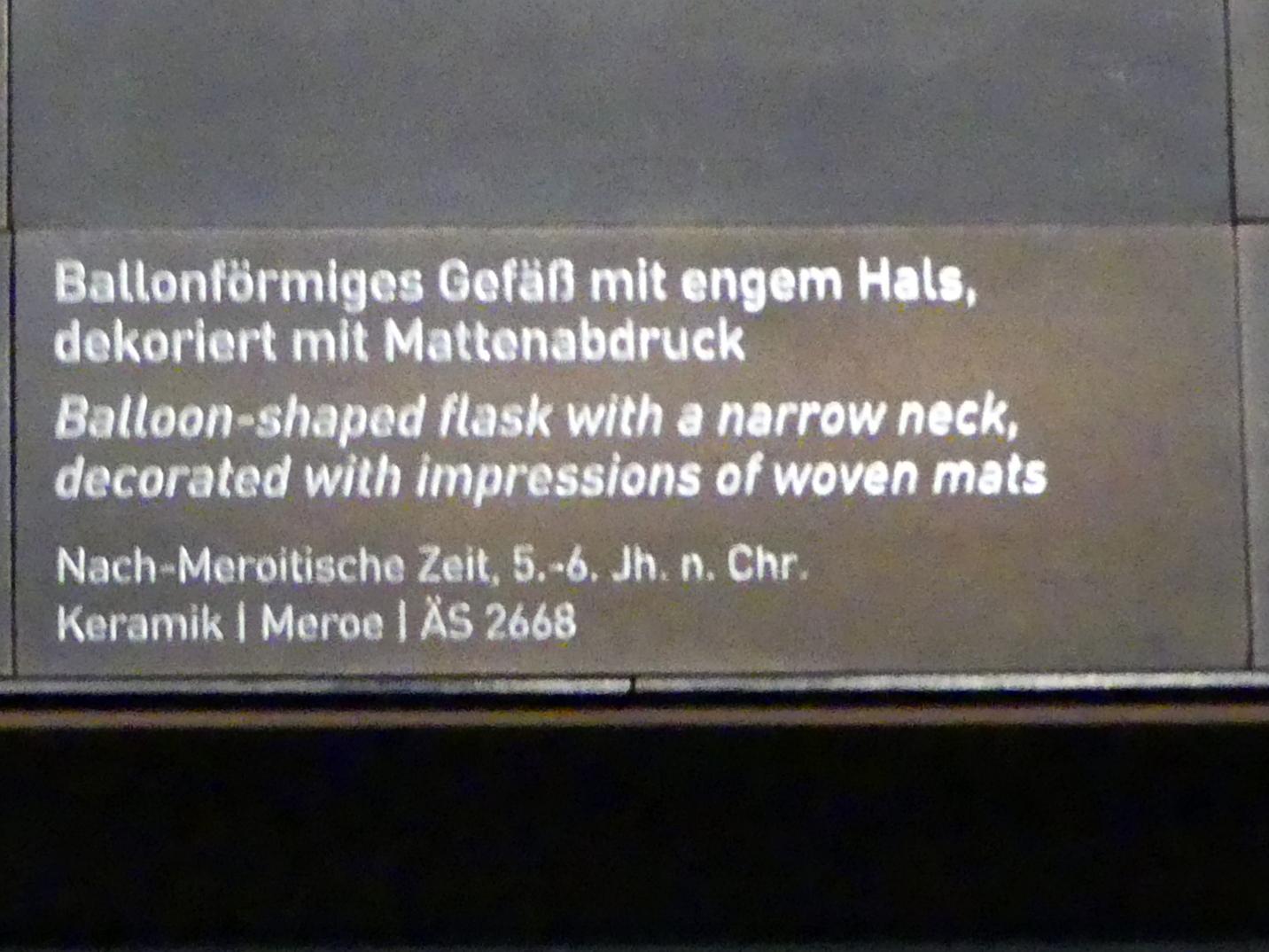 Ballonförmiges Gefäß mit engem Hals, dekoriert mit Mattenabdruck, Nachmeroitische Zeit, 400 - 700, 400 - 600, Bild 2/2