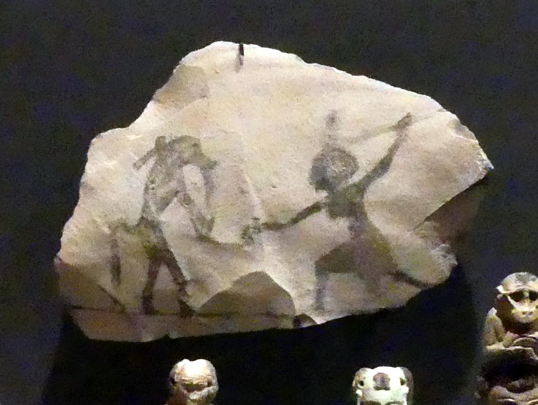 Bildostrakon: Affe mit tanzendem Nubier, Neues Reich, 953 - 887 v. Chr., 1300 - 1100 v. Chr.